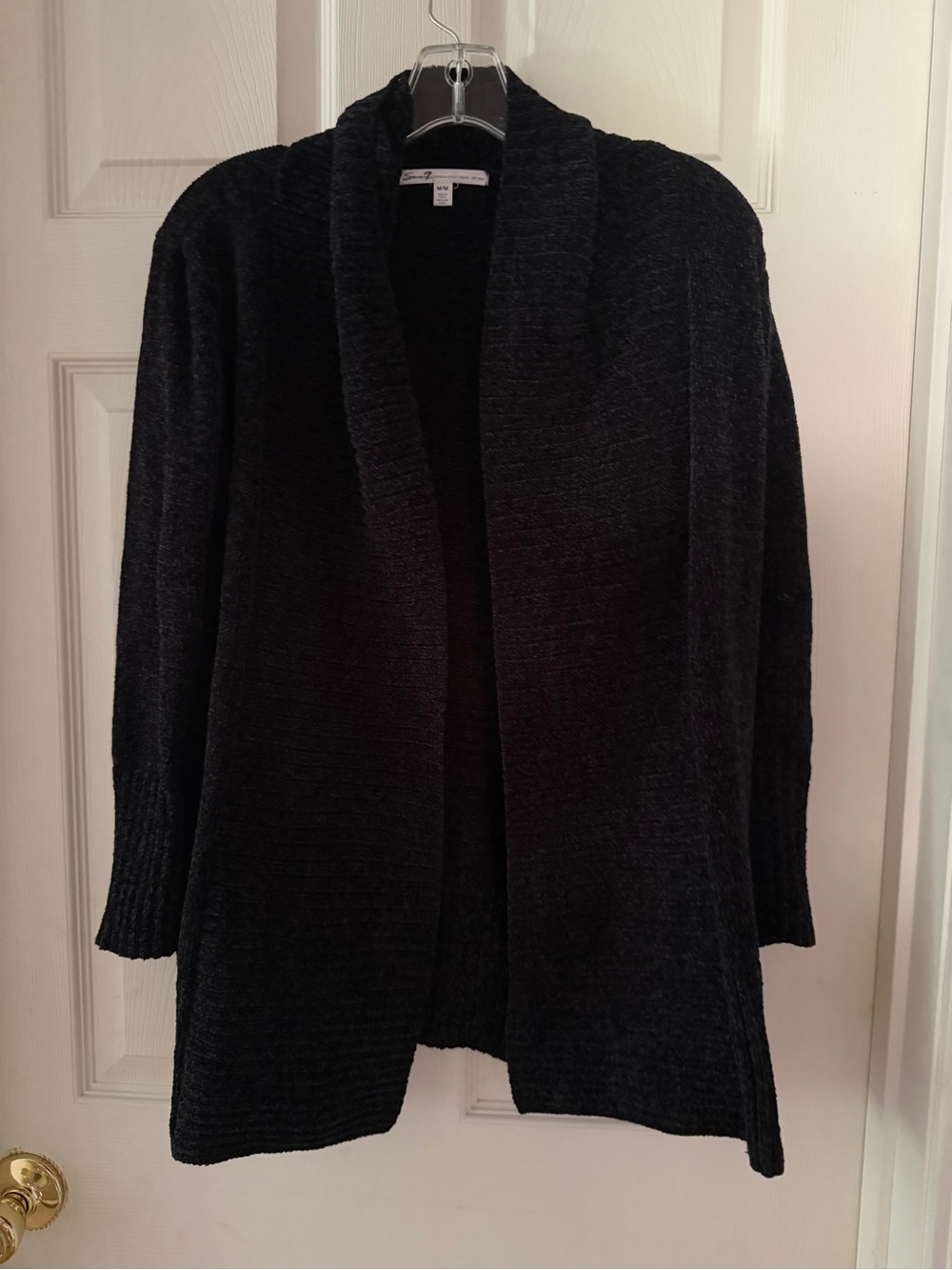 Seven7 Black Open-Front Shawl Collar Cardigan